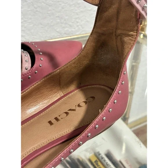 Coach 'Jody' Pink Studded Leather Strap Pointed Toe Ballet Flats Size 9B - Picture 10 of 14